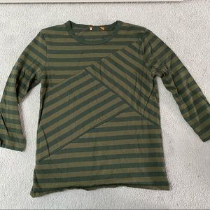 Patchwork Striped Olive Green 3/4 Sleeve Top